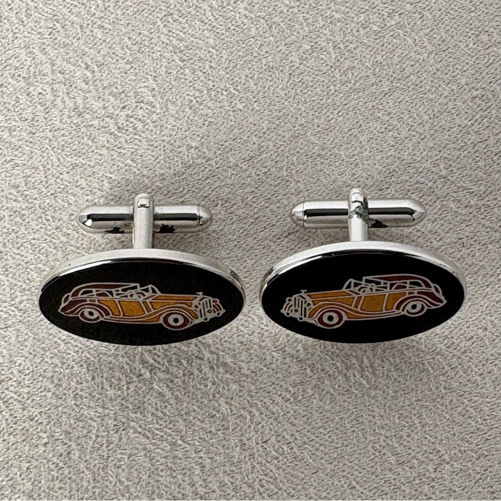 Vintage Car Design Cufflinks - Black and Silver